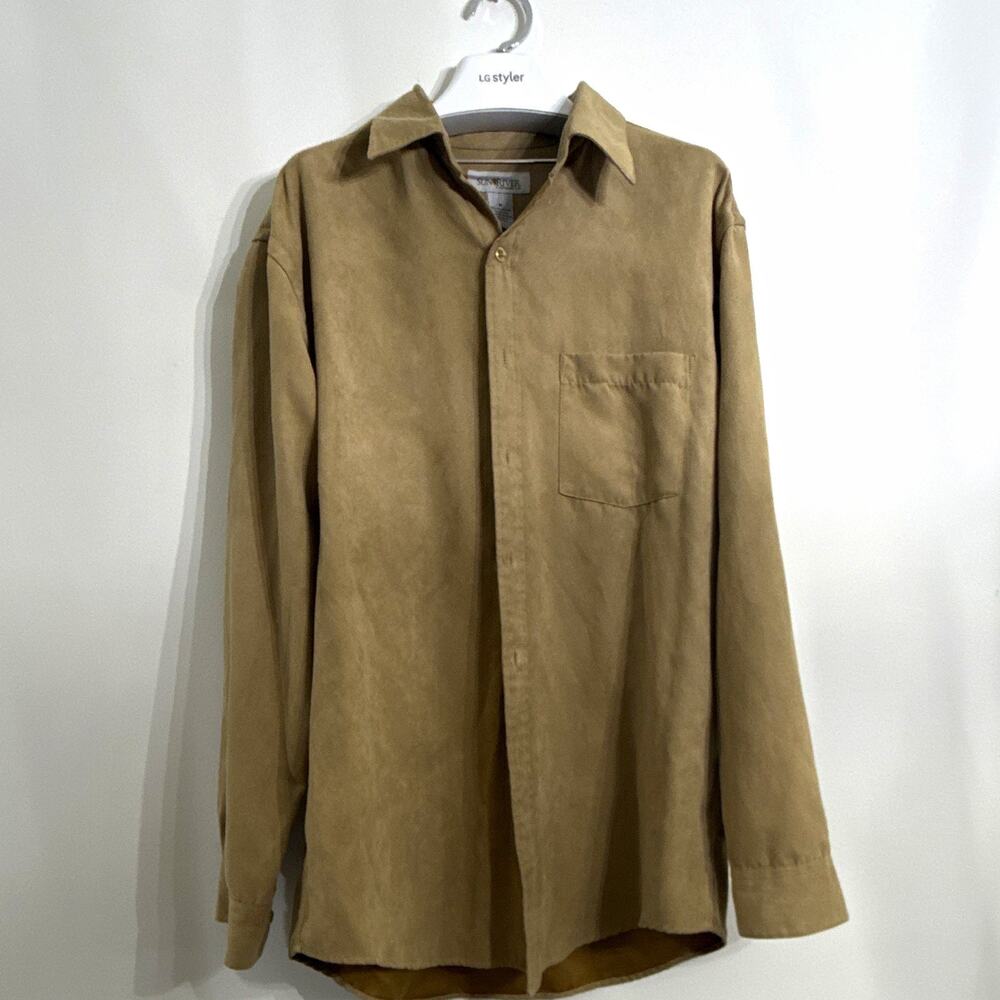 Sun River Clothing Co. Men's Tan Solid Long Sleeve Button-Up Suede LikePockets M